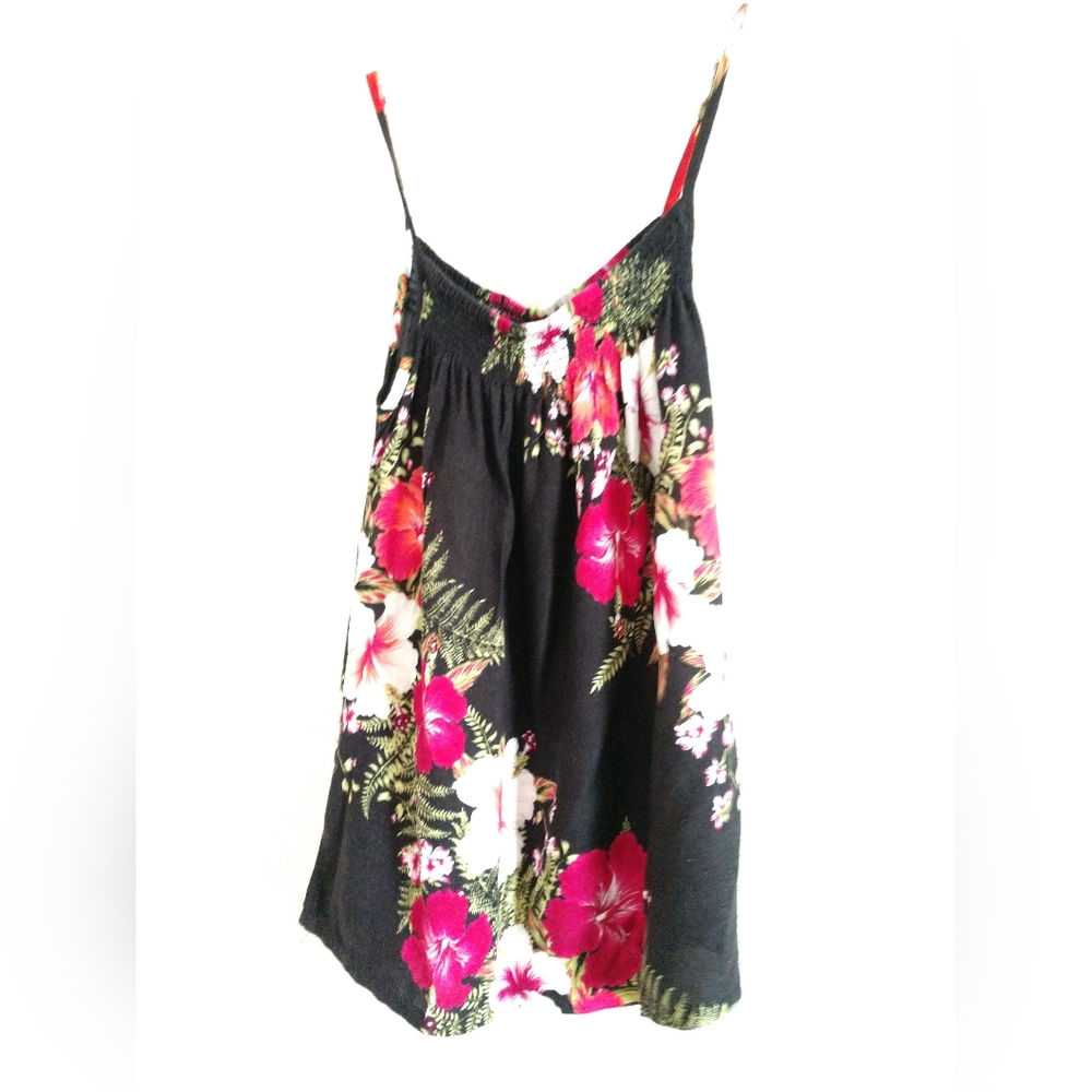 Cute Aloha Fashion Sleeveless Hawaiian Floral Shirt Black Pink Small Chest 30"